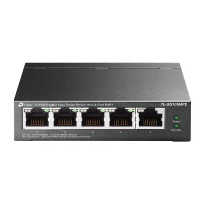 Коммутатор TP-Link TL-SG105MPE Easy Smart с 5 гигабитными портами (4 порта PoE+), 802.3af/at, бюджет PoE — 120 Вт, стальной корпус