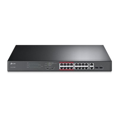 Коммутатор TP-LINK TL-SL1218MP Неуправляемый коммутатор PoE на 16 портов 10/100 Мбит/с и 2 гигабитных порта