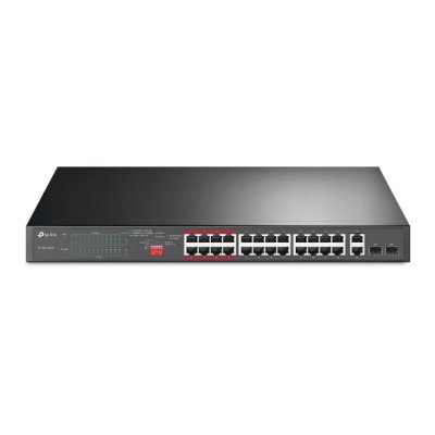 Коммутатор 24-port 10/100Mbps Unmanaged PoE+ Switch with 2 combo RJ-45/SFP uplink ports, metal case, rack mount, 24 802.3af/at compliant PoE+ ports, 2 gigabit combo RJ-45/SFP uplink ports, DIP switches for Extend mode, Isolation mode and Priority mode, up