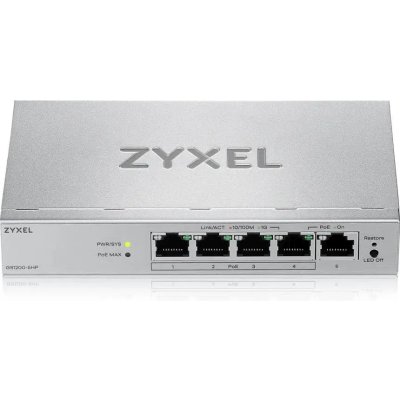 Коммутатор ZYXEL Web-managed Gigabit PoE Switch Zyxel GS1200-5HPv3, 5xRJ-45: 1G (4xPoE+), 68W PoE budget, desktop, fanless