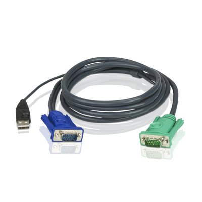 Кабель KVM ATEN 2L-5201U USB(тип А Male)+HDB15(Male) <-> SPHD15(Male) 1,2м., черный.