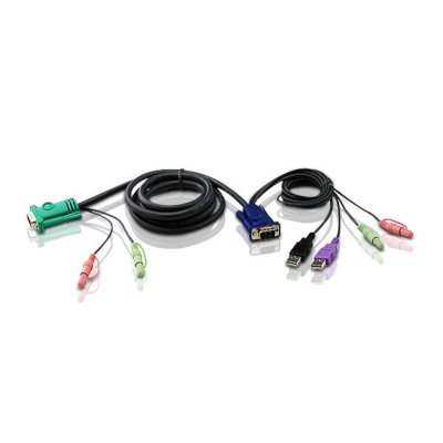 Кабель ATEN KVM Cable 2L-5303U Кабель для KVM: USB(Am)+DB15(m)+2*Audio (PC) -на- SPHD15(m)+2*Audio (KVM), 3м