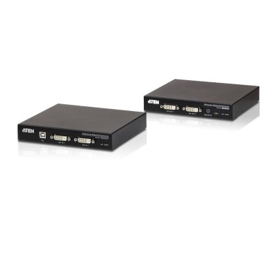 Удлинитель, KVM USB 2xDVI Single Link+AUDIO+RS232, 100 м., 1xUTP, макс.разр.1920х1200 60Hz 90м Cat5e;100м Cat6/6a/1080p 100м HDBaseT;1920x1200 150м cat6/6a LongReach HDBaseT, 2xDVI-D+2MINIJACK+DB9+USB B>3xUSB A, бп 220> 5V, ATEN CE624-AT-G
