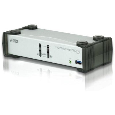 Переключатель, электрон., ATEN KVM+Audio+USB 3.0, 1 user USB+DP => 2 cpu USB+DP, со шнурами DP 2x1.5м.+USB 2х1.8м., 3840x2160 30Hz, настол., исп.стандарт.шнуры, без OSD, некаскад., (DisplayPort ver 1.1)