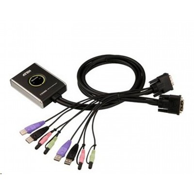 Переключатель KVM ATEN (CS682-AT) KVM+Audio, 1 user USB+DVI-D => 2 cpu USB+DVI-D, со встр.шнурами USB+Audio 2x1.2м., 1920x1200, настол., исп.стандарт.