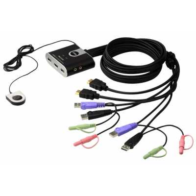 Переключатель KVM ATEN (CS692-AT) KVM+Audio, 1 user USB+HDMI => 2 cpu USB+HDMI, со встр.шнурами USB+Audio 2x1.2м., 1920x1200, настол., исп.стандарт.