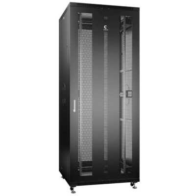 Шкаф серверный напольный Cabeus, IP20, 42U, 2055х800х1000 мм (ВхШхГ), дверь: перфорация, боковая панель: сплошная, разборный, черный