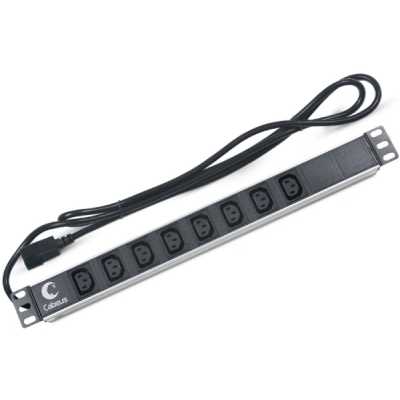 Блок розеток Cabeus PDU-8I-2IEC для 19" шкафов, горизонтальный, 8 розеток IEC 320, 10 A, без выключателя, алюминиевый корпус, шнур 2 м, вилка IEC 320