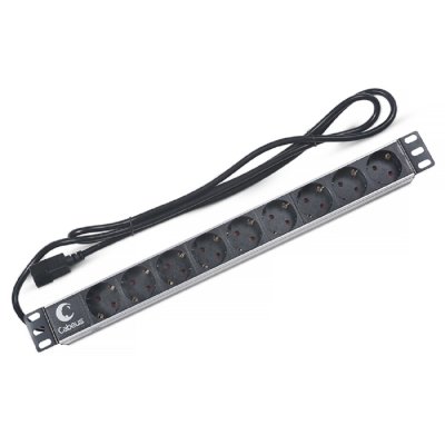Блок силовых розеток Cabeus, Shuko х 9, вход IEC 320 C14, для шкафов, шнур 2 м, 50х490х50 мм (ВхШхГ), 10А, черный