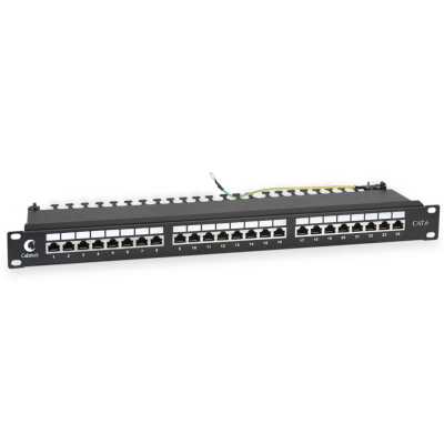 Комм. патч-панель Cabeus, 19", 1HU, портов: 24 х RJ45, кат. 6, экр., черный, (PL-24-Cat.6-SH-Dual)