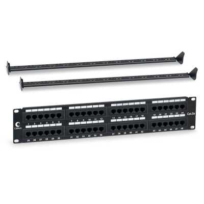Комм. патч-панель Cabeus, 19", 2HU, портов: 48 х RJ45, кат. 5е, неэкр., черный, (PL-48-Cat.5e-Dual)