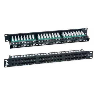 Комм. патч-панель Cabeus, 19", 1HU, портов: 48 х RJ45, кат. 5е, неэкр., черный, (PLHD-48-Cat.5e-Dual)