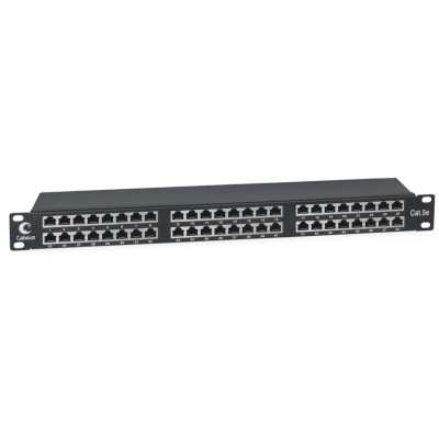 Комм. патч-панель Cabeus, 19", 1HU, портов: 48 х RJ45, кат. 5е, экр., черный, (PLHD-48-Cat.5e-SH-Dual IDC-1U)