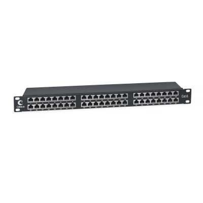 Комм. патч-панель Cabeus, 19", 1HU, портов: 48 х RJ45, кат. 6, экр., черный, (PLHD-48-Cat.6-SH-Dual IDC-1U)