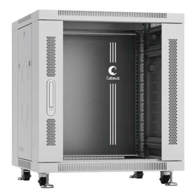 Шкаф телекоммуникационный напольный Cabeus, IP20, 12U, 730х600х600 мм (ВхШхГ), дверь: стекло, разборный, серый