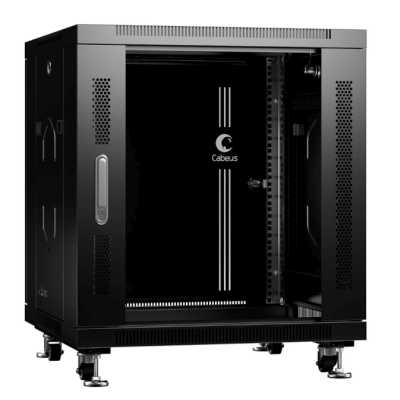 Шкаф телекоммуникационный напольный Cabeus, IP20, 12U, 730х600х600 мм (ВхШхГ), дверь: стекло, боковая панель: сплошная, разборный, черный