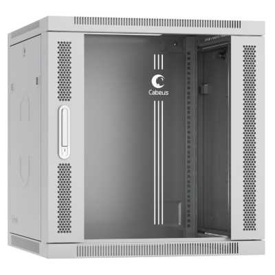 Шкаф телекоммуникационный настенный разобранный Cabeus SH-05F-12U60/45-R 19" 12U 600x450x635мм (ШхГхВ) дверь стекло, серый (RAL 7035)