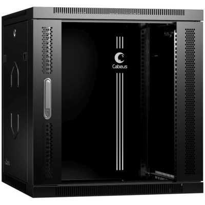 Шкаф телекоммуникационный настенный Cabeus SH-05F, 19", 12U, 635х600х450 мм (ВхШхГ), дверь: стекло, разборный, черный