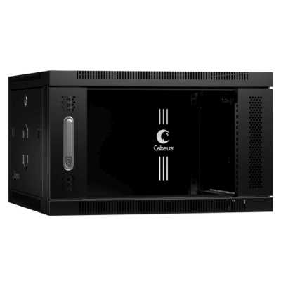 Шкаф телекоммуникационный настенный Cabeus SH-05F, 19", 6U, 368х600х350 мм (ВхШхГ), дверь: стекло, сварной, черный