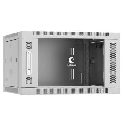 Шкаф телекоммуникационный настенный Cabeus SH-05F, 19", 6U, 368х600х450 мм (ВхШхГ), дверь: стекло, сварной, серый
