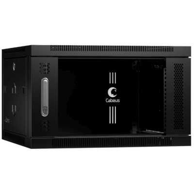 Шкаф телекоммуникационный Cabeus SH-05F-6U60/45-BK настенный 19" 6U 600x450x368 мм (ШхГхВ) дверь стекло, черный (RAL 9004)