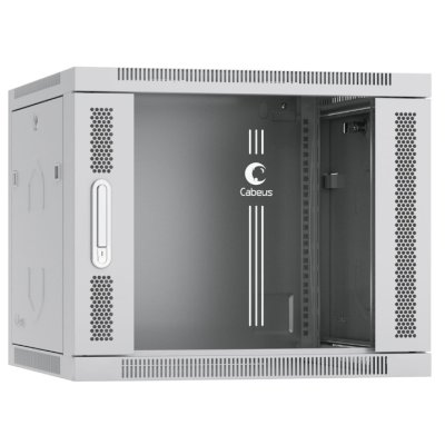 Шкаф телекоммуникационный настенный Cabeus SH-05F, 19", 9U, 501х600х350 мм (ВхШхГ), дверь: стекло, сварной, серый