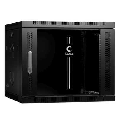 Шкаф телекоммуникационный настенный 19" 9U 600x350x501 мм (ШхГхВ) дверь стекло, черный (RAL 9004) Cabeus SH-05F-9U60/35-BK