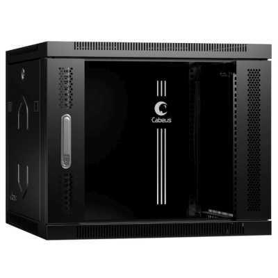 Шкаф телекоммуникационный настенный Cabeus SH-05F, 19", 9U, 501х600х450 мм (ВхШхГ), дверь: стекло, сварной, черный