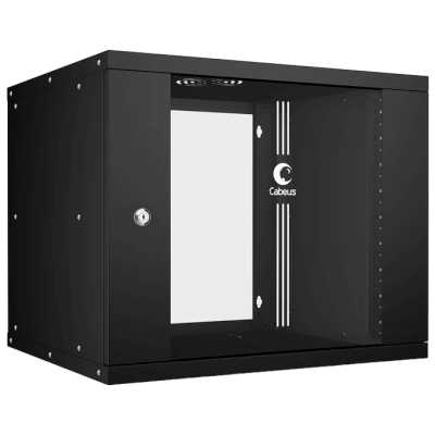 Шкаф телекоммуникационный настенный Cabeus Light, 19", 9U, 450х550х450 мм (ВхШхГ), дверь: стекло, разборный, чёрный