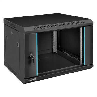 Шкаф телекоммуникационный 19" настенный 6U ExeGate EC-WM-6U.450.G.BLACK (19", 6U, 600x450x370 мм (ШхГхВ), передняя дверь закаленное стекло, съемные боковые панели, пыле- и влагозащита IP23, черный RAL 9004)