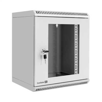 Шкаф телекоммуникационный 10" настенный 9U ExeGate EC-WM-9U.280.G.GREY (10”, 9U, 350x280x420mm (ШхГхВ), передняя дверь закаленное стекло, пыле- и влагозащита IP23, светло-серый RAL 7035)