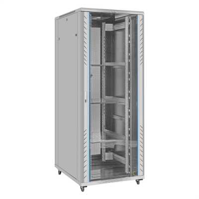 Шкаф телекоммуникационный 19" напольный 42U ExeGate EC-FS-42U.800.1000.G.V.GREY (19”, 42U, 800x1000x2054mm (ШхГхВ), передняя дверь закаленное стекло, задняя двойная перфорированная дверь, съемные боковые панели, пыле- и влагозащита IP20, встроенный вентил