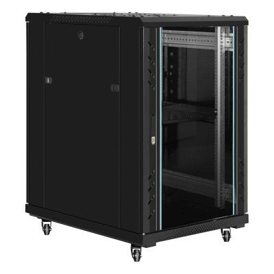 Шкаф телекоммуникационный 19" напольный 18U ExeGate EC-FS-18U.600.800.G.BLACK (19”, 18U, 600x800x987mm (ШхГхВ), передняя дверь закаленное стекло, задняя перфорированная дверь, съемные боковые панели, пыле- и влагозащита IP20, встроенный вентиляционный мод