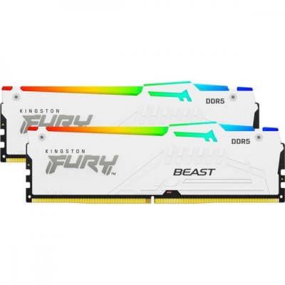 Оперативная память Kingston Fury Beast, DDR5, 32Gb (2x16Gb), 5200MHz, CL40, DIMM, с радиаторами, RGB, белый