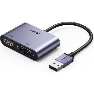 Адаптер UGREEN CM449 (20518) USB 3.0 to HDMI+VGA Card 1080P. Цвет: серый