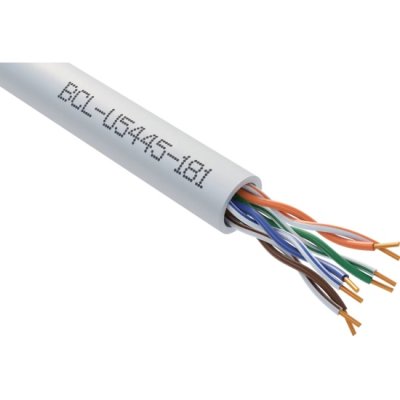 Кабель витая пара Bion BCL-U5445-181 U/UTP, кат.5e, 4x2x0,455мм AWG 25, медь, одножильный, PVC, для внутренней прокладки, 305м, серый