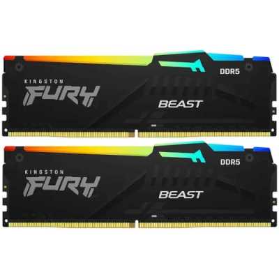 Оперативная память Kingston Fury Beast, DDR5, 32GB (2x16GB), 5200MHz, CL40, DIMM, с радиаторами, RGB, черный