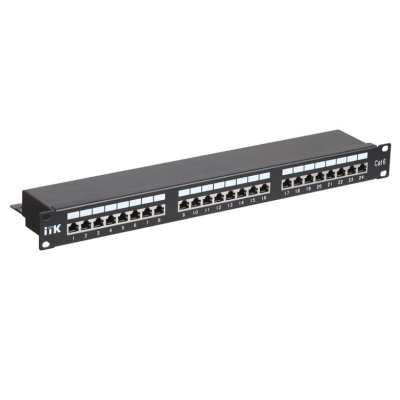 Патч-панель 1U кат.6 STP, 24 порта (IDC Dual), с кабельным органайзером ITK
