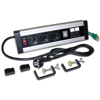Блок розеток: 3 эл. модуля, 2 USB модуля, 2 порта кат.6