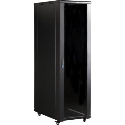 Шкаф коммутационный Lanmaster (TWT-CBB-42U-6X10-G1) напольный 42U 600x1000 мм пер. дв. стекл задн. дв. спл. стал. лист 2-хст. 2 бок. пан. 800 кг черный IP20