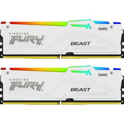 Оперативная память Kingston Fury Beast, DDR5, 32Gb (2x16GB), 5600MHz, CL36, DIMM, радиатор, RGB, белый