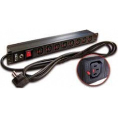 Блок розеток 19" 8 шт. C13 с фиксатором вилки, 10A 250V, шнур питания 3.0 м