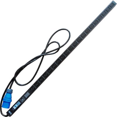 Вертикальный блок розеток, 20xC19, 250V, 32A, A/V-метр, шнур 3 метра, вилка IEC309