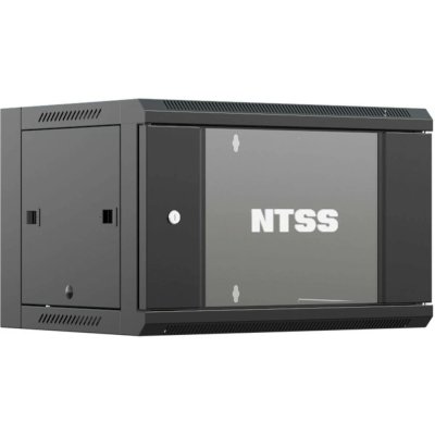 Шкаф коммутационный NTSS (NTSS-W6U6060GS-BL) настенный 6U 570x600 мм пер. дв. стекл 60 кг черный 19.5 кг