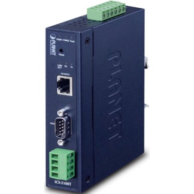 Конвертер PLANET ICS-2100T IP30 Industrial 1-Port RS232/RS422/RS485 Serial Device Server (1 x 10/100BASE-TX, -40~75 degrees C, dual 9~48V DC, Web, Telnet and SNMP management)