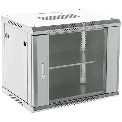 Настенный шкаф Rexant RAL 7035 19" 6U 600×600×368 (ШxГxВ), дверь стекло, металлическая задняя стенка, боковые съемные стенки