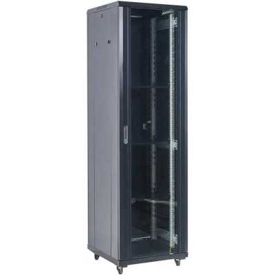 Напольный шкаф Rexant RAL 9005 19" 42U 800×800×2054 (ШxГxВ), дверь стекло, металлическая задняя дверь, боковые съемные стенки