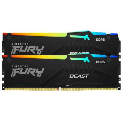 Оперативная память Kingston Fury Beast, DDR5, 32Gb (2x16Gb), 5600MHz, CL40, DIMM, с радиаторами, RGB, черный