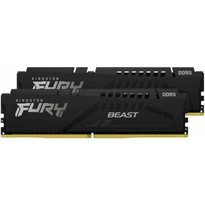 Оперативная память Kingston Fury Beast, DDR5, 32GB (2x16GB), 5600MHz, CL40, DIMM, с радиаторами, черный