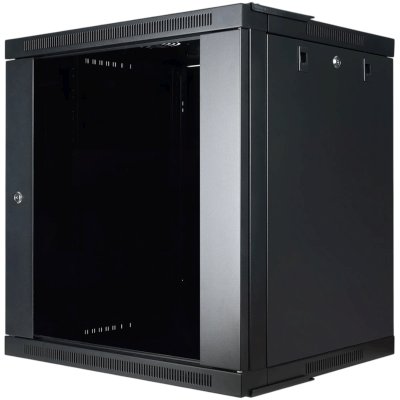 Настенный шкаф Wize Pro W12U50QSR 19", 12U, быстрая сборка без инструментов, 600х500 мм, стеклянная передняя дверь, задняя стенка металлическая, неоткидная, макс. вес нагрузки 50 кг, сталь, черный